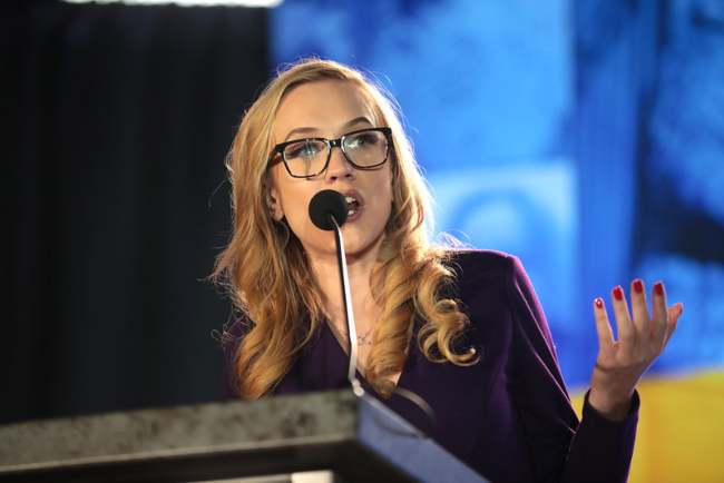 Kat Timpf as seen speaking at the 2019 Young Americans for Liberty Convention in Michigan