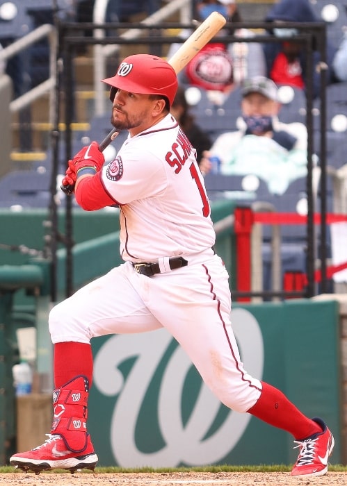 Kyle Schwarber as seen while batting for the Washington Nationals during a game against the New York Mets at Nationals Park in Washington, D.C. on September 27, 2020