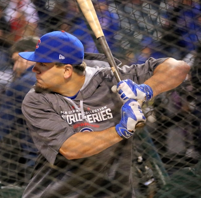 Kyle Schwarber as seen with the Iowa Cubs during a practice before #WorldSeries Game 1 in 2016