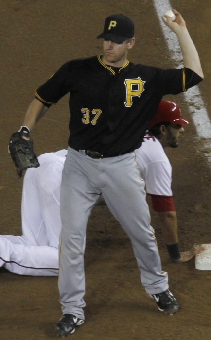 Lyle Overbay as seen at first base for the Pittsburgh Pirates during a game against the St. Louis Cardinals on July 1, 2011