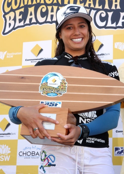 Malia Manuel as seen a picture taken while holding the Beachley Classic Women's World Tour Surfing championship title in Sydney, Australia in April 2012
