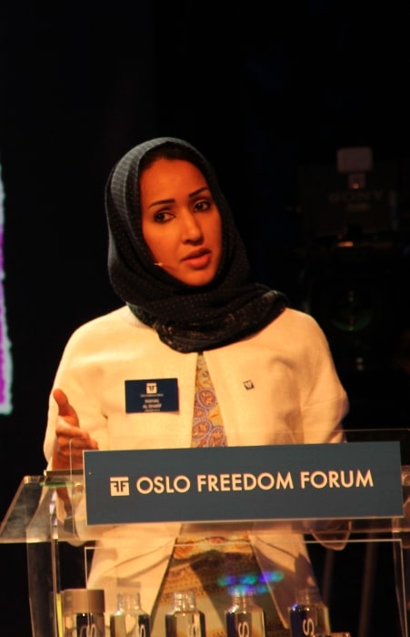 Manal al-Sharif as seen while speaking at the Oslo Freedom Forum in 2000
