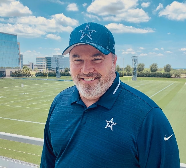 Mike McCarthy as seen with the Dallas Cowboys before practice in 2021