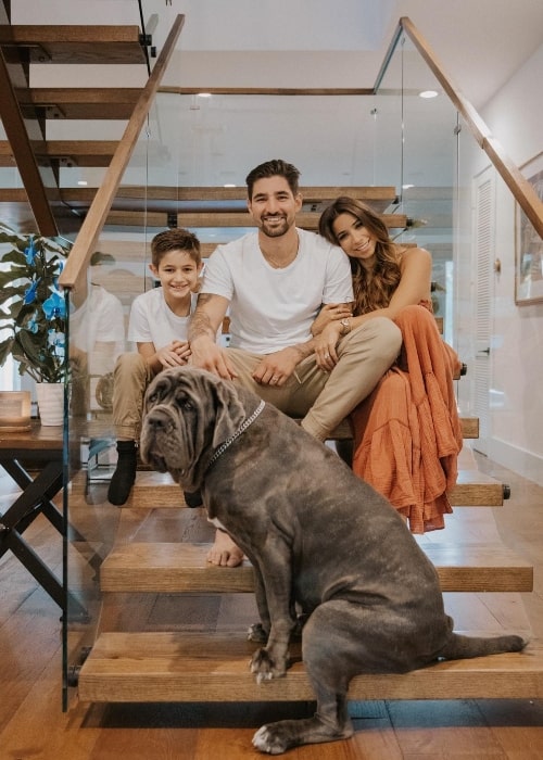 Nick Castellanos as seen in a picture with his wife Jessica, son, and pet dog that was taken in December 2021