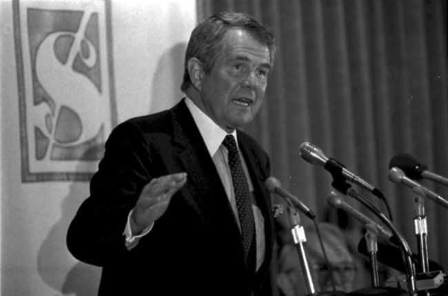 Pat Robertson as seen while speaking at the Florida Economics Club in 1986