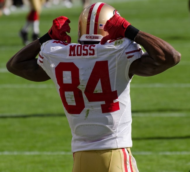 Randy Moss as seen with San Francisco 49ers in a game against the Green Bay Packers at Lambeau Field on September 9, 2012