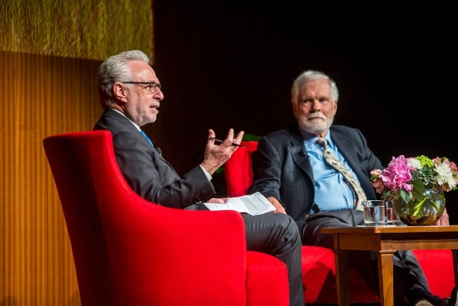 Wolf Blitzer (Left) and Ted Turner at the LBJ Auditorium in Austin, Texas in 2015