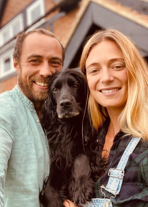 Alizee Thevenet as seen in a selfie with her beau James and their dog Ella that was taken in August 2021, in United Kingdom