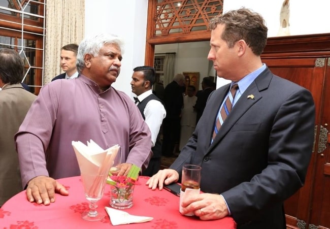 Arjuna Ranatunga (Left) pictured with a member of U.S. House Democracy Partnership (HDP) in Sri Lanka in February 2017