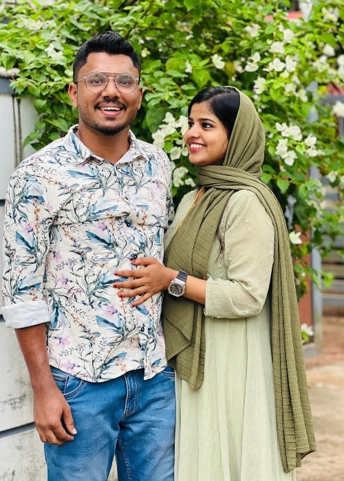 Athulya Ashokan as seen in a picture with her husband Risal that was taken in May 2023