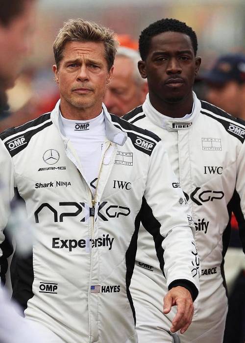 Brad Pitt and Damson Idris as seen together at the F1 British Grand Prix in July 2023