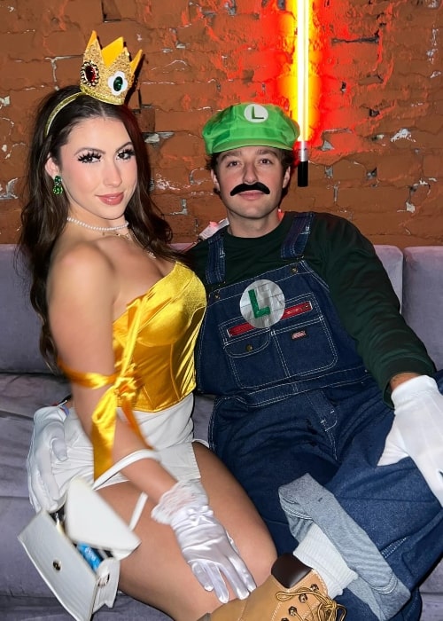 Cortney Gibson and her beau Tucker Genal dressed as characters from Mario Bros for a party in November 2023, in Los Angeles, California