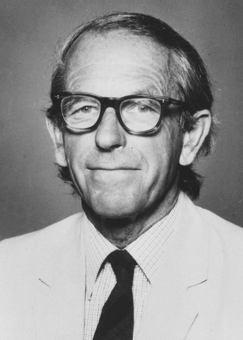 Frederick Sanger as seen in a black-and-white still