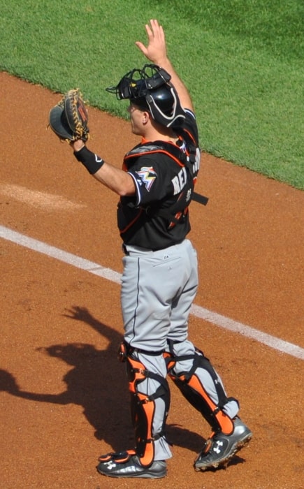 J. T. Realmuto as seen while catching for the Miami Marlins during a game on May 30, 2015