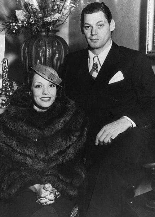 Johnny Weissmuller as seen with his second wife, Lupe Vélez, in a newspaper press photo in 1934