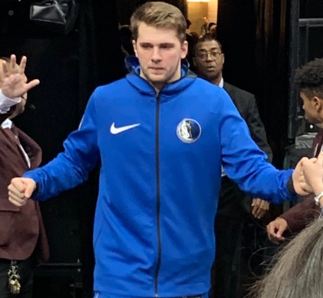 Luka Dončić with the Minnesota Timberwolves pictured while coming out onto the court before a game against the Portland Trail Blazers on December 4, 2018