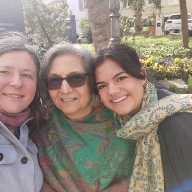 Ma Anand Sheela as seen in a selfie with Mirjam and Etel taken in March 2023