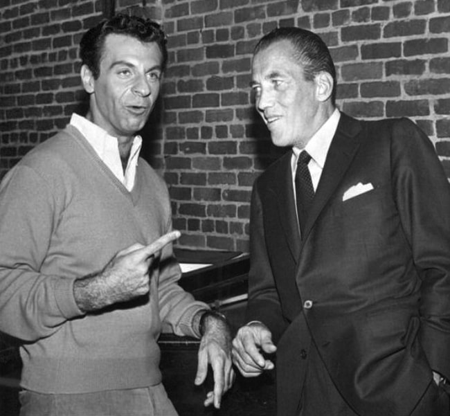 Mort Sahl (Left) and Ed Sullivan from an Ed Sullivan television special 'See America With Ed Sullivan' in 1960
