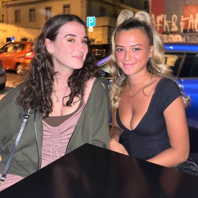 Nia Pickering as seen in a picture with her best friend tabitha on her birthday in March 2023, in Lisbon, Portugal