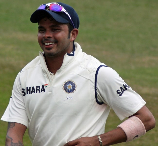 S. Sreesanth as seen in the field for India on the first day of their tour match against Somerset at the County Ground, Taunton in July 2011