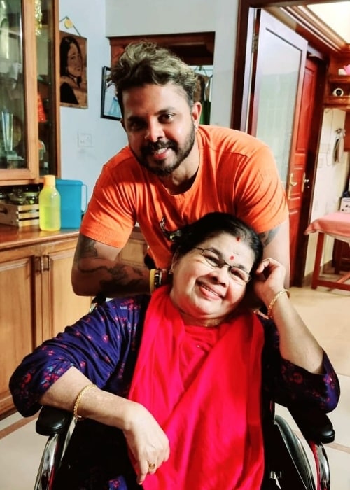 S. Sreesanth as seen while smiling for a picture with his mother in May 2023