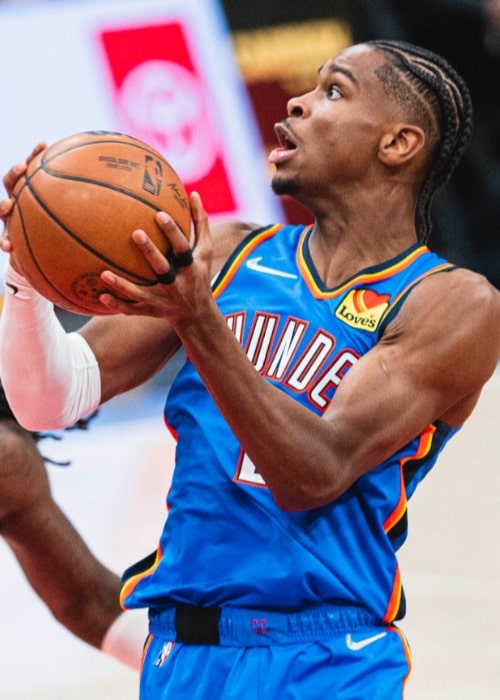 Shai Gilgeous-Alexander as seen with the Oklahoma City Thunder in a game against the Washington Wizards in 2022