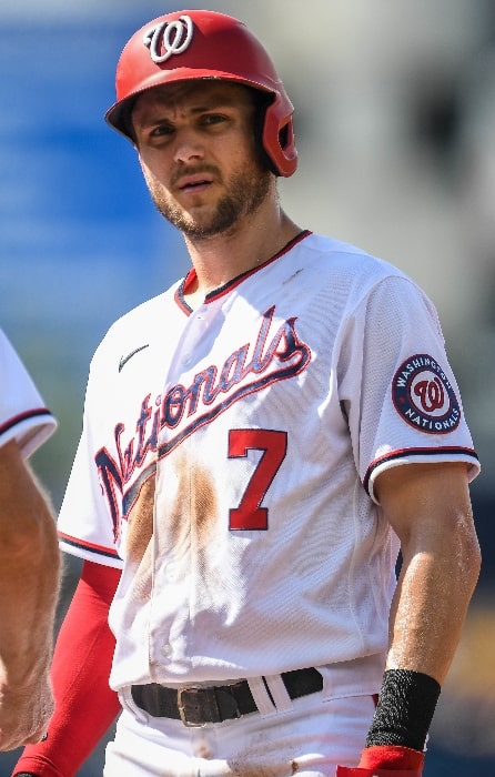 Trea Turner as seen with the Washington Nationals during a game against the Tampa Bay Rays at Nationals Park in Washington, D.C. on June 30, 2021