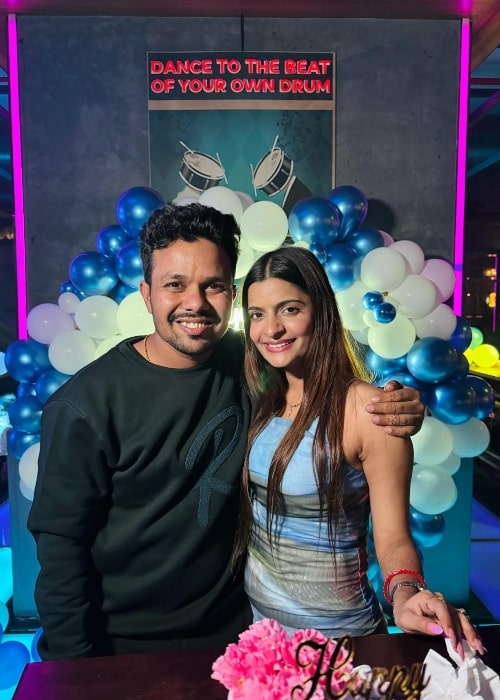 Alisha Rajput as seen in a picture with her beau Robin Jindal on his birthday in November 2023, in Indore