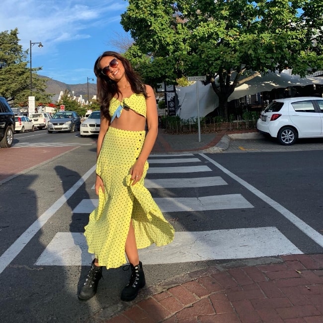 Amy-Leigh Hickman as seen while smiling for a picture in Franschhoek, Western Cape in May 2019