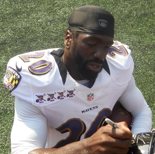 Ed Reed as seen while signing a football helmet in 2012