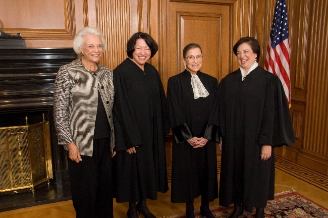 From Left to Right - Sandra Day O'Connor, Justice Sonia Sotomayor, Justice Ruth Bader Ginsburg, and Justice Elena Kagan in the Justices' Conference Room, prior to Justice Kagan's Investiture Ceremony in 2010
