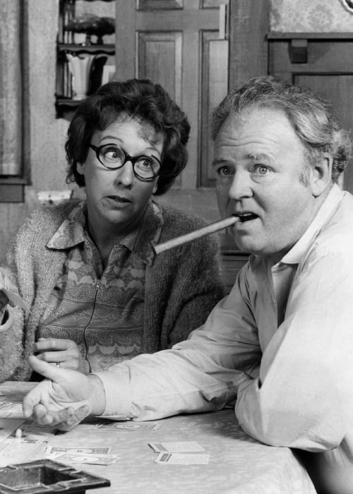 Jean Stapleton and Carroll O'Connor as Edith and Archie Bunker from the television program All In the Family