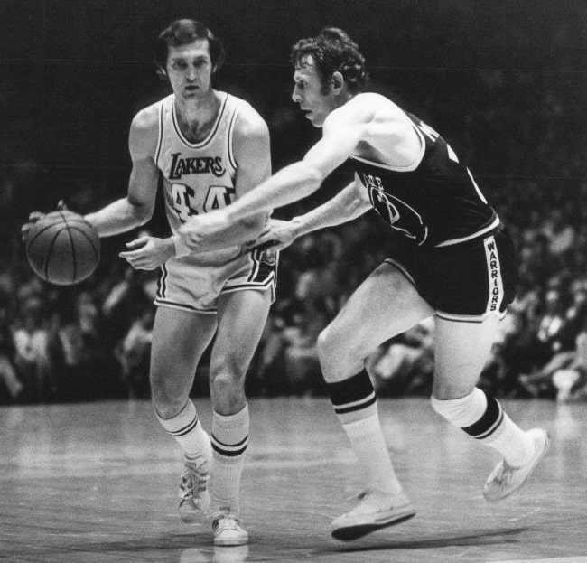 Jerry West (Left) and Jeff Mullins as seen in 1971