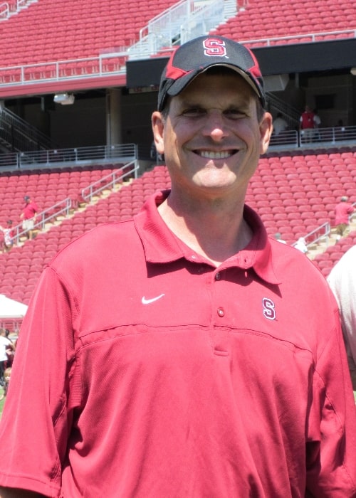 Jim Harbaugh as the head coach for the Stanford University Cardinal during a football open house at Stanford Stadium in 2010