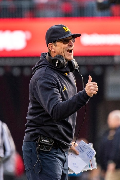 Jim Harbaugh as the head coach of the Michigan Wolverines during an away game against the Ohio State Buckeyes on November 26, 2022