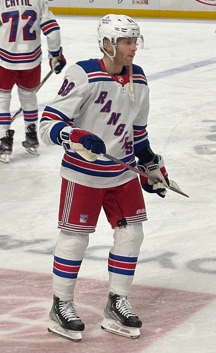 Patrick Kane as seen with the New York Rangers during pre-game warm-ups prior to a game on March 31, 2023