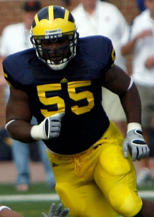 Brandon Graham as seen while playing for the University of Michigan Wolverines during a game against the Wisconsin Badgers in 2008