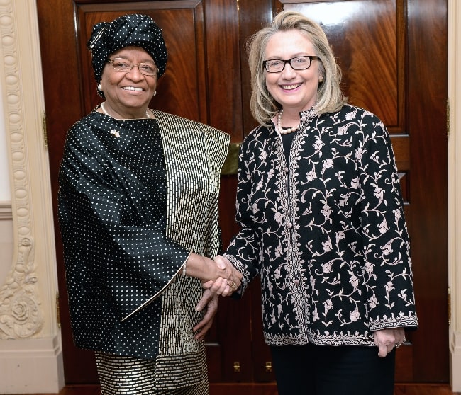 Ellen Johnson Sirleaf (Left) as seen with U.S. Secretary of State Hillary Clinton at the U.S. Department of State in Washington, D.C. in 2013