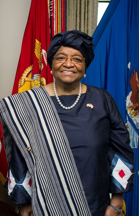 Ellen Johnson Sirleaf as seen while posing for a picture at the Pentagon in Arlington County, Virginia, United States in 2015