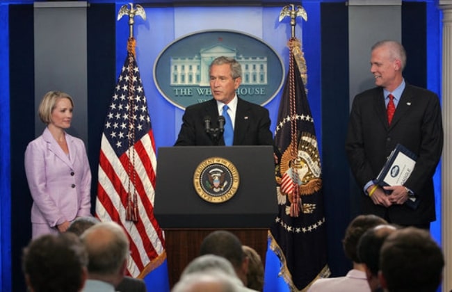 From Left to Right - Dana Perino, George Walker Bush, and Tony Snow as seen in 2007