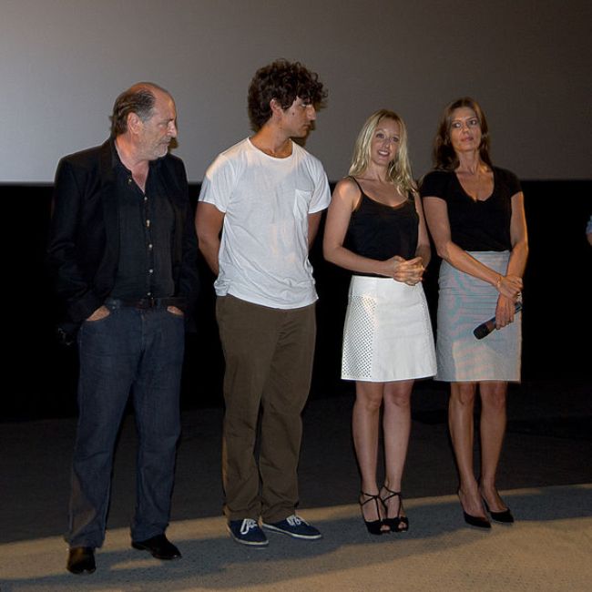 (From left to right) Michel Delpech, Louis Garrel, Ludivine Sagnier, and Chiara Mastroianni as seen at the film premiere of the 2011 film Beloved