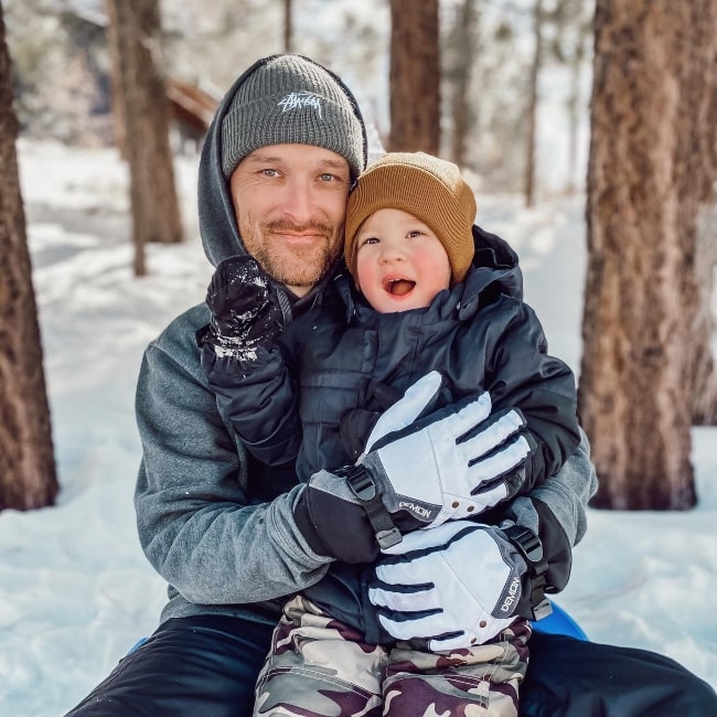 Jeff Johnson as seen in a picture with his son Theodore that was taken in January 2023, at Big Bear Lake, California