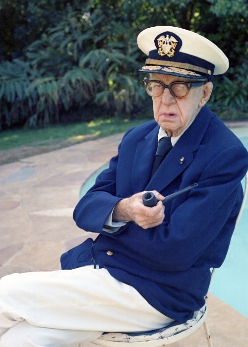 John Ford as seen while posing by his pool in Bel Air dressed in his Admirals uniform in 1973