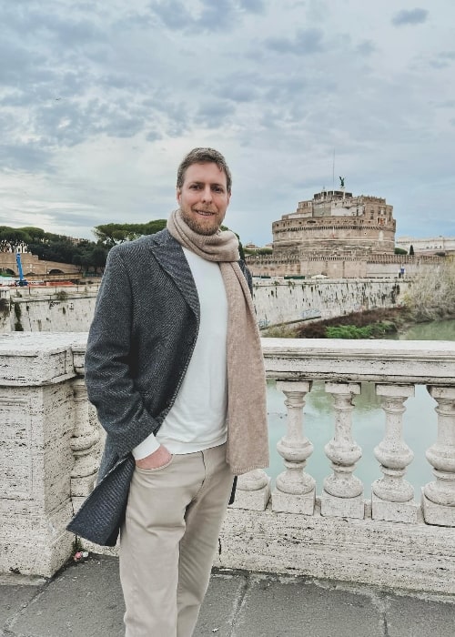 Leka, Prince of Albania as seen while posing for a picture in Rome, Italy in January 2024