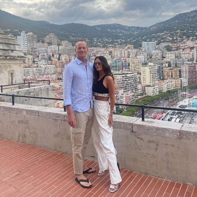 Lisa Barlow as seen while posing for a picture with her husband John Barlow in Monte-Carlo, Monaco in August 2022