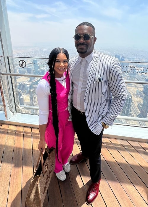 Montez Ford as seen in a picture with his beau Bianca Belair taken at Burj Khalifa, Dubai in May 2023