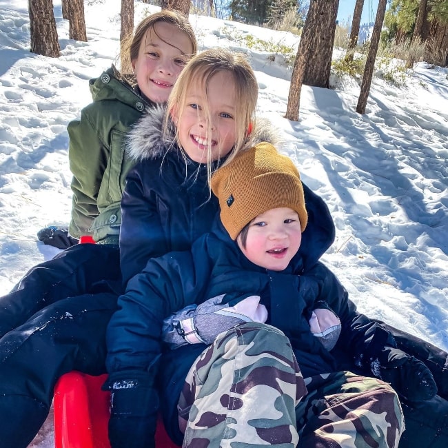 Peyton Johnson as seen in a picture with her siblings Olivia and Theodore that was taken in February 2023