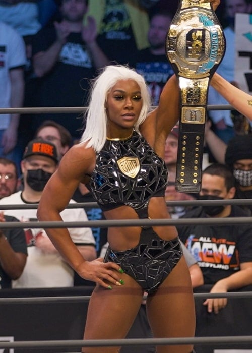 Professional wrestler Jade Cargill holding the AEW TBS Championship in January 2022