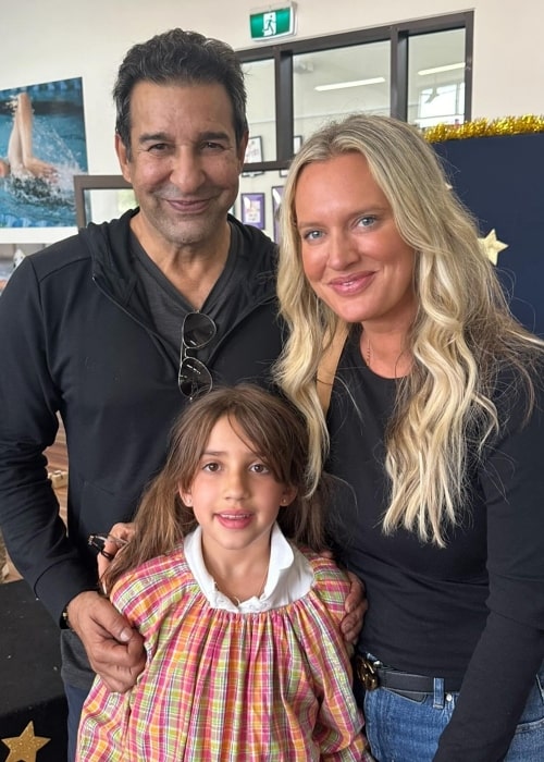 Shaniera Akram as seen in a picture with her beau Wasim Akram and her daughter Aiyla taken in December 2023