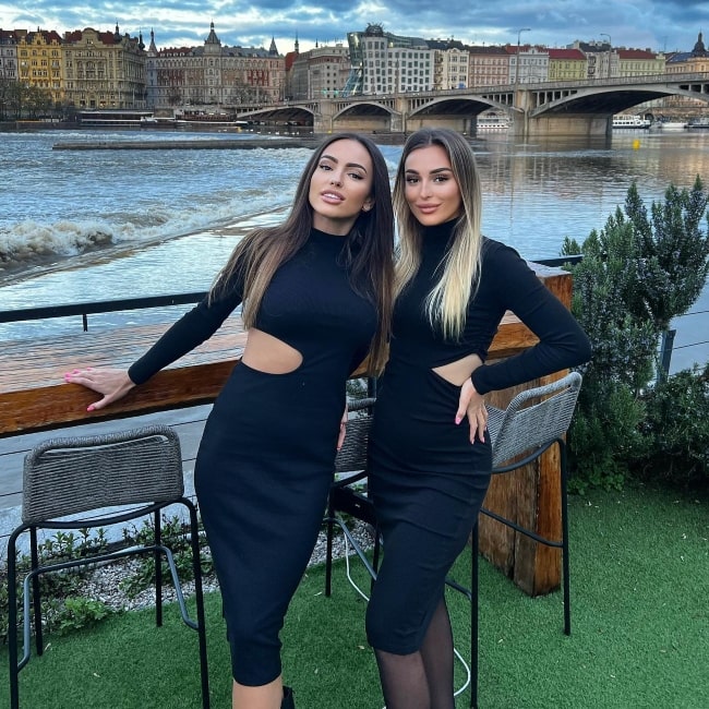 Anastasia Dețiuc as seen in a picture with her sister Evghenia Dețiuc taken in April 2023, at the WoodHouse Lounge